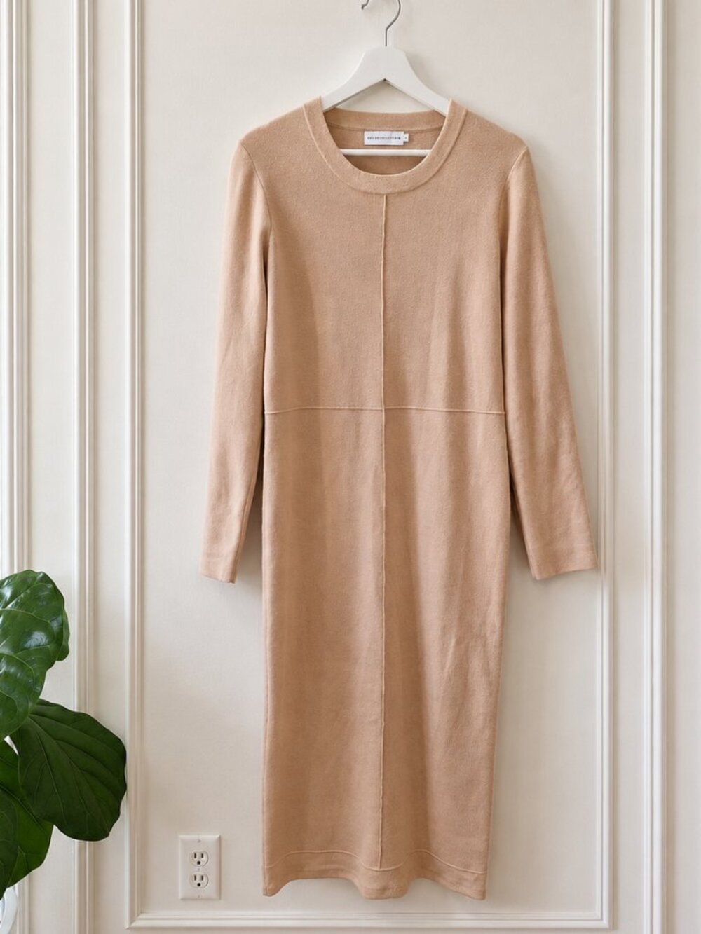 Veiled Collection Beige Knit Sweater Dress Size Small | Modest Long Sleeve Midi